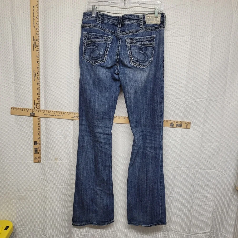 Silver Jeans Co Aiko Bootcut Distressed Embellished Blue Denim‎ W30 L33